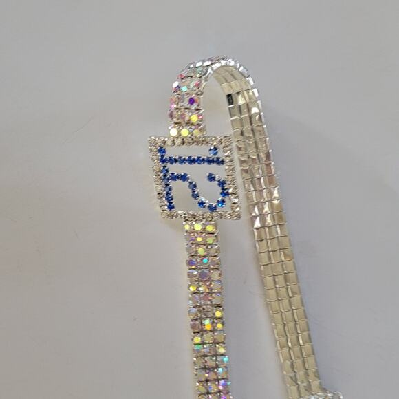 Sparkle Rhinestone Bracelet Blue Accent Design Adjustable Glam Fashion Jewelry - Picture 2 of 10